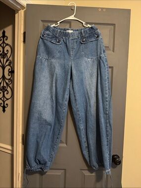Relaxed Boyfriend Denim Joggers - Blue